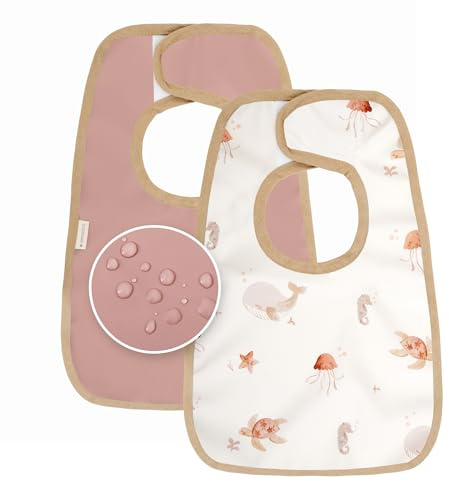 MIMUSELINA | Set di 2 Bavaglini Neonato Impermeabili | Bavaglini Pappa Svezzamento Comodi e Facili da Indossare | Bavaglino Neonato Asilo Nido | Prodotto in Spagna