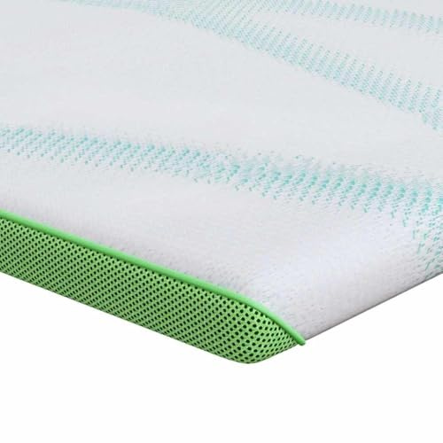 vidaXL Cold Foam Mattress Topper, 140 x 200 cm, White and Green, Padded, Breathable Polyester Fabric. Opaque Design, Modern Style, Perfect for the Decoration of Your Room. Dry Clean Only