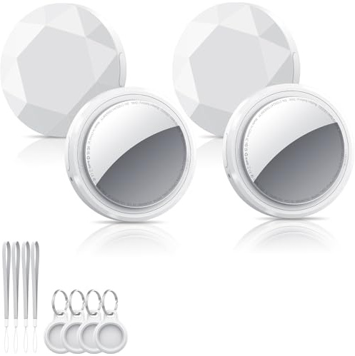 Air Tracker Tag Schlüsselfinder 4er Pack Weiß, Koffer Tracker Kompatibel mit Apple Wo ist? APP (Nur iOS), Bluetooth Key Finder für Gepäck/Taschen/Brieftasche, Smart KeyFinder, Austauschbarer Akku