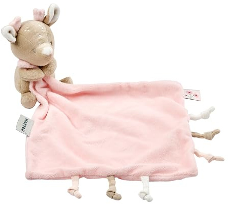 Nattou Schnuffeltuch Hirschkuh mit Greifmöglichkeiten, 27 x 27 cm, Polyester, FanFan, Rosa