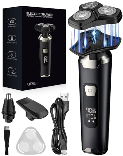 Rasoir Électrique Homme 4D Magnétique à 3 Têtes Flottante,Tondeuse Barbe Étanche IPX6 Humide/Sec avec Écran LCD, 90 Min d'Autonomie, USB-C à Charge Rapide, Rasoir Portable pour Voyage et Maison