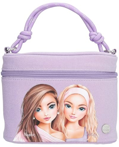 Depesche 13538 TOPModel - Neceser Beauty and ME, Neceser en Rosa, con Motivo de Modelo y Purpurina, Incl. Espejo