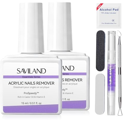 SAVILAND Acrylic Nail Remover Kit: 2 Pcs Acrylic Remover for Nails Zero Residue Gentle Removal Beginner-Friendly Gel Nail Polish Remover with Cuticle Oil Pen Nail Scraper Nail Art Tools for Home Use