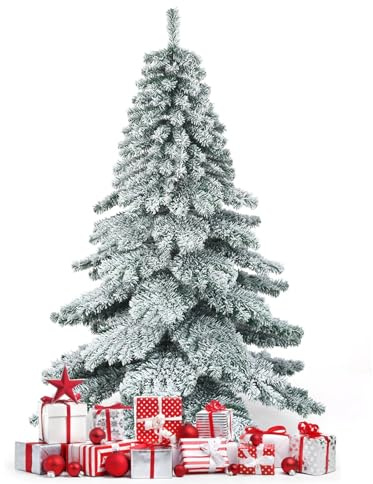FANTASK Árbol de Navidad Artificial de 180 cm con Nieve, con Soporte de Metal y Sistema Plegable, con Agujas de PVC para casa y Oficina (180 cm)