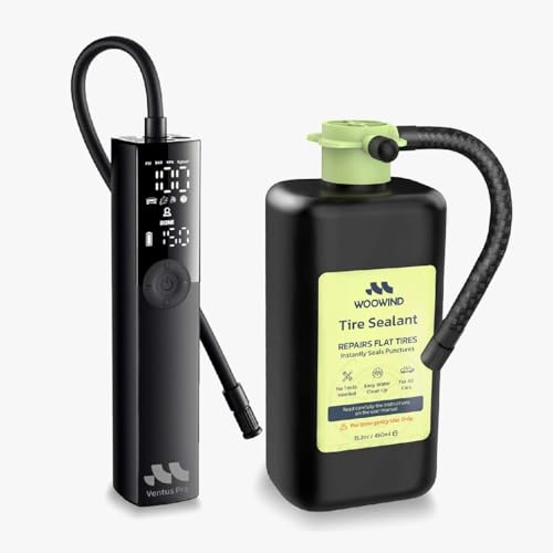 Woowind Ventus Pro Reifenfüller & Reifendichtmittel-Kombination – Schneller tragbarer Luftkompressor mit 150 PSI + Notfall-Pannenreparaturset für Auto, SUV, Fahrrad, Motorrad