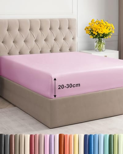 Spannbettlaken 180x200 cm Rosa - 30cm (12) Tiefe Tasche - Premium Mikrofaser Spannbetttuch - Weich, Knitter- und Bügelfrei - Atmungsaktiv, Hypoallergen und Oeko-TEX Standard 100 Zertifiziert