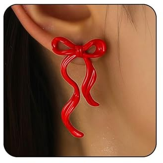 Zimocepuz Rote Bogen Ohrringe, Neujahrs Ohrringe Mit Roten Schleifen, Weihnachts Ohrringe Für Damen, Feiertags Schmuck Mit Schleifen Design