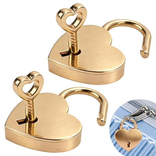 2 cerraduras doradas con llaves regalos para mujeres y hombres, candado pequeño decorativo, candado de amor para aniversario de boda, día de San Valentín, regalos de compromiso, regalo de boda