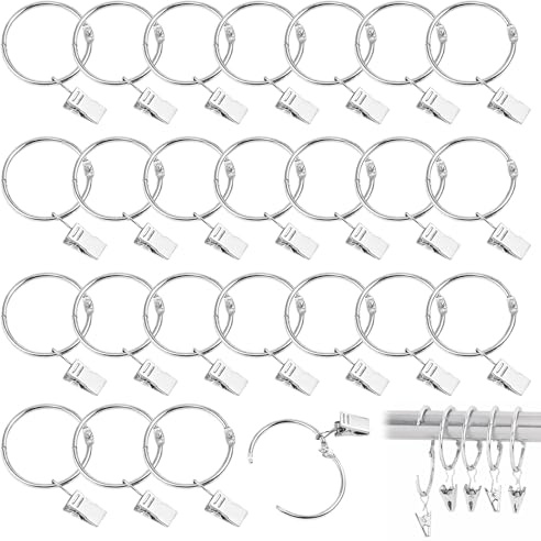 25 Stück Metall Gardinenringe mit Clips, 32mm Innendurchmesser – Vielseitige Vorhangringe und Duschvorhang Ringe in Silber, Robustes Set zum Aufhängen für Fenster-, Tür- und Badezimmer-Vorhänge