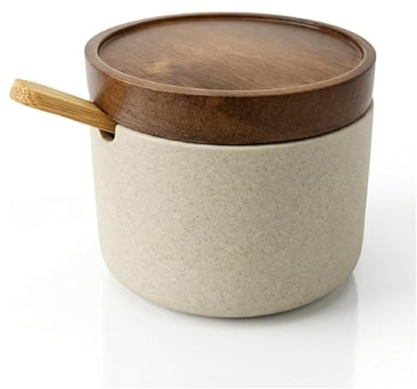 Sukizifa salero, Recipiente de Especias de cerámica con Tapa y Cuchara | Contenedor compacto para sal, azúcar, pimienta y hierbas, para encimera, mesa de comedor, barra de café y cocina. 1 set.