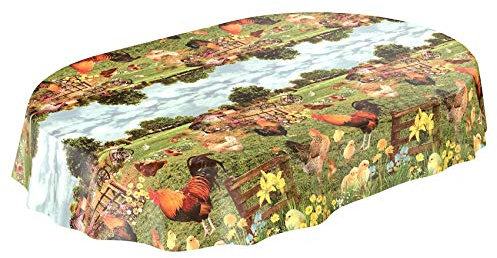 ANRO Wachstuchtischdecke Wachstuch Wachstischdecke Tischdecke Land Dorf Hof Bauernhof Oval 140 x 180cm