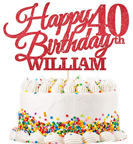 EDSG Personalised Happy Birthday Cake Topper - Custom with Any Name Any Age 16th, 18th, 21st, 30th, 50th, 60th, 80th， 90th Cake Decoration - Multicolours Double Sided Glitter Paper Hand Finished in UK