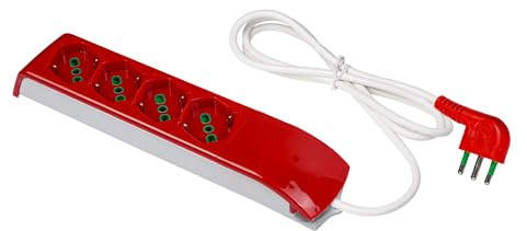 FANTON 410112 Multipresa FIDO ROSSA 4 prese bipasso schuko 16A - cavo 1,5 m. ideale per Alberi e luci di Natale - spina italiana grande 16A
