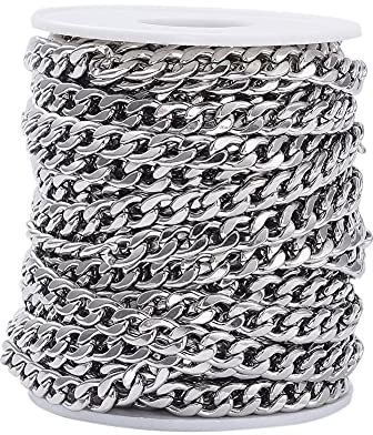 Cheriswelry Catene piatte a maglia cubana da 10 m, 6 mm, in acciaio inox, stile punk, Miami, per fai da te, gioielli hip hop, bracciali, collane