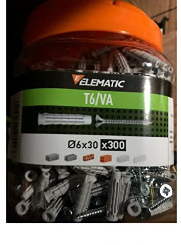 Elematic Scatola di tasselli da costruzione Pins tassello Metallo Argento 6mm x 30mm PINO Dritto 300pz