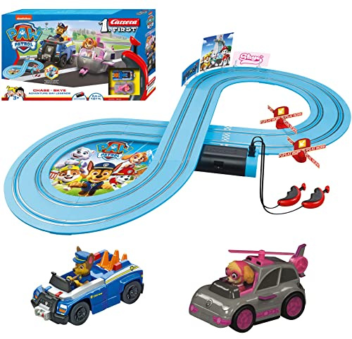 Carrera First Paw Patrol - Slot Car Race Track - Includes 2 Cars: Chase and Skye - Battery-Powered Beginner Racing Set for Kids Ages 3 Years and Up, Multi