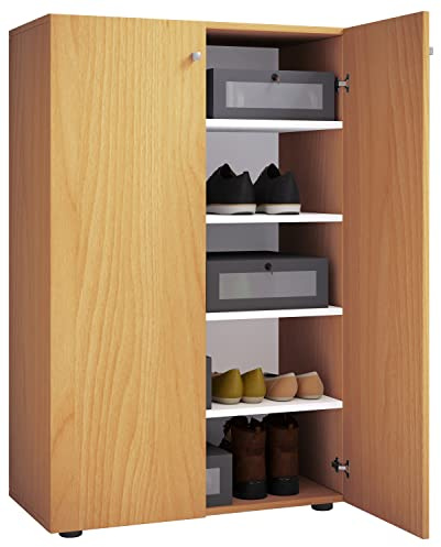 VCM Holz-Schuhschrank | Maße: H. 110 x B. 70 x T. 39 cm | Allzweckschrank | 5 Fächer | 2 Drehtüren– Lona
