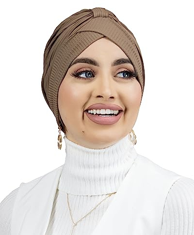 Lamis Hijab - Turbante a costine in Jersey Premium per donna musulmana velata TU-6, marrone, 70 cm