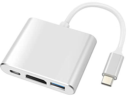 HYTTER Adaptateur USB 3.0 Type C vers HDMI 4K Multiport AV Convertisseur Port Mac Adaptateur pour MacBook Pro/S8+/S9+/projecteur/moniteur (Argent)