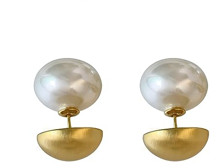 Orecchini a perno fronte retro a mezza sfera, con perla sintetica opaca, per cartilagine, orecchini a giacca per orecchio 2 in 1, gioielli alla moda, regali per feste e compleanni, 14.5 millimeters