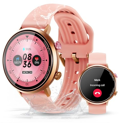 OUKITEL BT60 Montre Connectée Femme - 1.32 HD AMOLED, 100+ Modes Montre Connectee Sport,Bluetooth 5.2, 5 ATM Montre Connect Étanche, Pedometer/Sleep Monitor Heart Rate Monitor/Android iOS,Pink