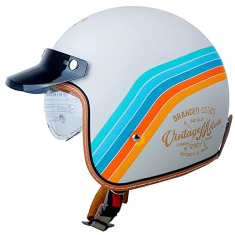 Halbhelme Vintage Motorradhelm ECE-Zertifizierung Brain-Cap Halbschale Jet-Helm Roller-Helm Für Damen Und Herren Mit Visier Retro Motorrad Offener Helm Scooter-Helm 8,L:59-60CM