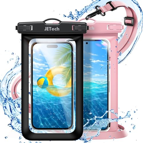 JETech Custodia Impermeabile Smartphone, 2 Pezzi Cover per iPhone 17e 17 16e 16 15 14 Air Pro Max Plus, Galaxy S26 S25 Ultra, Pixel 10 Serie e Altri Fino a 7,2, IPX8 Borsa Asciutta (Nero+Rosa)