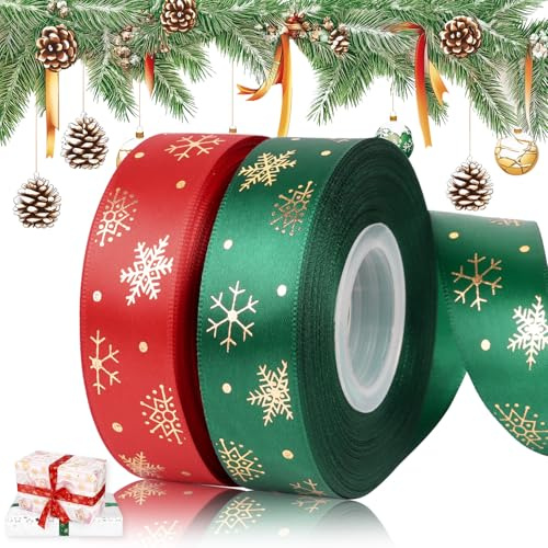 DERAYEE 50 Yards Geschenkband Weihnachten,25mm Schleifenband Weihnachten Satinband zum Basteln Geschenkverpackung,Weihnachten Bänder,Dekoband für Christmas Geschenk Geburtstag Party (2)