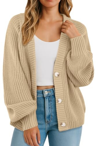 GRECERELLE Women's Cardigans Soft Long Sleeves Jumpers Ladies Knit V Neck Oversized Sweater Loose Chunky Cardigan with Buttons for Women UK,Autumn,Winter, Spring (Apricot, XL)