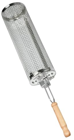 Grills pour rôtir - Panier pour grille empilable - Tube réseau pour grille - Accessoires de barbecue - Panier rotatif pour barbecue avec poignée en bois - Poignée amovible en bois - Cage à roues avec