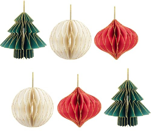 6 Stück Weihnachten Deko, 3D Mini Papier Waben Weihnachten Hängende Ornamente Baumschmuck Christbaumschmuck für Weihnachtsfeiern Christmas Tischdeko (B)