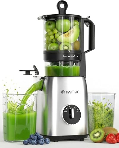 Kismile Slow Juicer Entsafter, 135 mm Einfüllschacht, 300 W | BPA-freie Teile, für ganzes Obst und Gemüse, 1,2 l Saftbecher, leicht zu reinigen