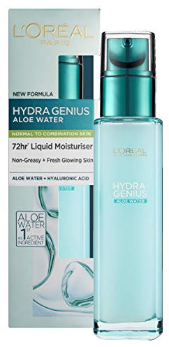 L’Oréal Paris Hydra Genius Aloe Water - Specifically designed for Dry Skin, Provides Intense Liquid Hydration for Glowing Skin, Lightweight Formula with Aloe Water & Hyaluronic Acid, 70ml