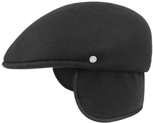 LIERYS Outdoor Flatcap mit Ohrenklappen Herren Unifarbene Schiebermütze Made in Italy Newsboy Cap wasserabweisend Herbst Winter schwarz S (54-55 cm)