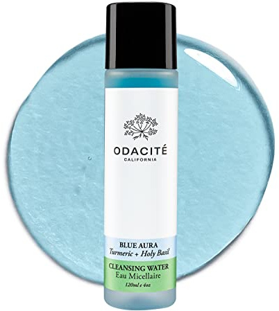 Odacité Facial Cleanser with Foam - Blue Aura Cleansing Water Facial Wash with Neem, Holy Basil & Turmeric - No-Rinse Micellar Water Removes Pollution, Impurities & Makeup, 4.0 fl. Oz