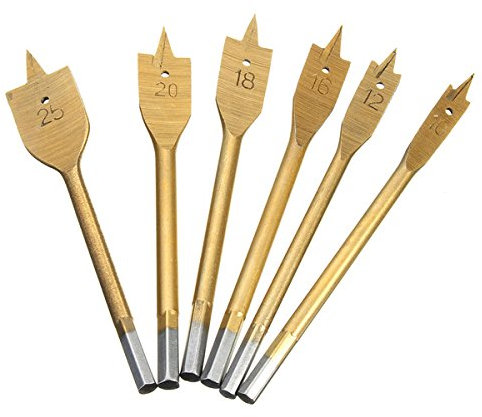TuToy 6 stücke 10-25mm flache holz bohrer set 1/4 zoll schaft hss flache bohrer titanium beschichtet