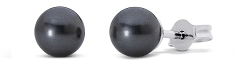TIABELLE – Ohrstecker CRYSTAL PEARL aus Titan mit glänzenden Swarovski® Perlen – Silberfarbene Perlenohrringe für Damen – allergenfrei & hautverträglich – Handmade in Germany (6,0mm ø | Black)