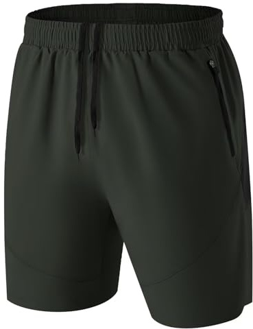 HMIYA Sportshorts för män korta byxor snabbtorkande sportbyxor lätta med dragkedja, Armégrön, 4XL