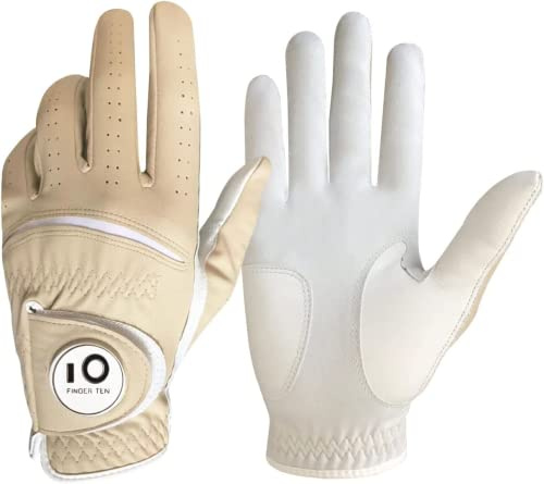 Golfhandschuhe Herren Golf Handschuhe Links Rechts Leder Handschuh Wert 1 2 Stück Not Paar Golfhandschuh Linke Rechte mit Ball Marker Allwetter Griff (1 Stück Khaki, M, Links)