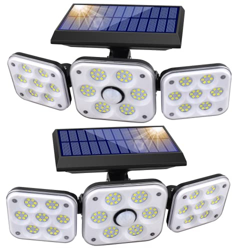 Solarlampen für Außen mit Bewegungsmelder, SMY 138 LEDs Superhelle Strahler Aussen IP65 Wasserdicht 3 Modi Solarleuchten 3 Verstellbare Köpfe 270° Beleuchtungswinkel Solar Wandleuchte für Hof Garten