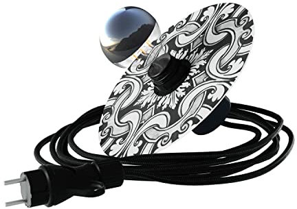 creative cables Snake Eiva con Mini Pantalla Plana Ellepì 'Maioliche', lámpara portátil para Exterior, con portalámparas estanco IP65 y Enchufe - con Bombilla, Majolica Blanco - Negro