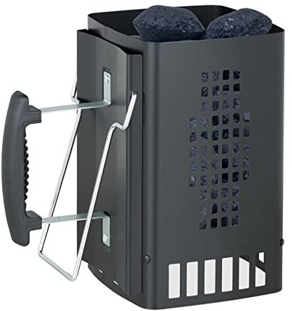Relaxdays Ciminiera Accendi Carbonella per Grill, Manico di Sicurezza e Staffa di Supporto, Camino Starter Brace, Nero