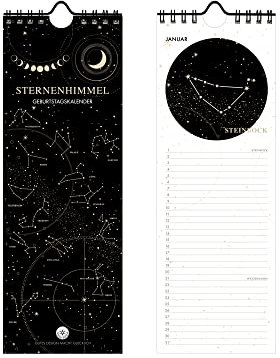 renna deluxe Geburtstagskalender STERNZEICHEN immerwährend, jahresunabhängig und immerwährender Geburtstagsplaner | Made in Deutschland