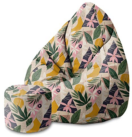 DreamRoots Bean Bag 80x80x120cm - Sitzsack mit Lehne und Hocker und Bezug - Sitzkissen Boden - Chill Bubibag - Sitzsack mit Füllung - Erwachsene mit Füllung M-Lichtblum1