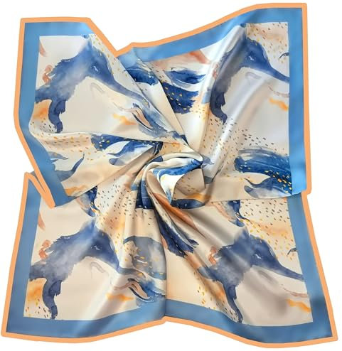 LADORENA Seidentuch Damen PREMIUM Qualität -100% Seide Seidenschal Halstuch 65x65cm Blau LDAM029