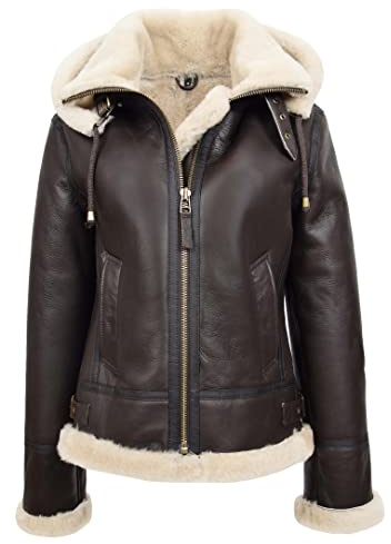 Divergent Retail DR248 Damen Echt Schaffell Winter Warm Jacke Braun