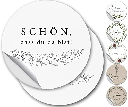 100 Aufkleber Schön dass du da bist - Sticker schön dass du da bist fürs Gastgeschenk, wedding, Hochzeits Sticker, Rund 4,5cm Vintage, Hochzeit, Aufkleber - Klassik