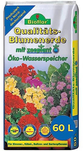 Bioflor Qualitäts-Blumenerde Premium mit Zeoplant 60 L für gesunde Pflanzen I Garten-, Balkon & Zimmerpflanzen-Erde I 100% natürlicher Rohstoff I Zimmer-, Balkon- & Gartenerde