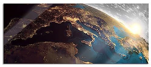 Pixxprint Glasbild Panorama, Wandbild aus Echtglas, Erde im Weltall, 100x40 cm, inkl. Aufhängung und Abstandshalter