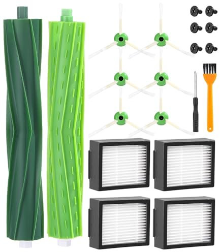 Ersatzteile Zubehör für irobot roomba E&I&J Serie, i7+ i3 i3+ i4 i4+ i6 i6+ j7 j7+ i8 i8+ E5 E6 E7 Saugroboter Bürsten Ersatzteile, 1 Satz Gummibürsten, 4 Hochleistungsfilter, 6 Seitenbürsten